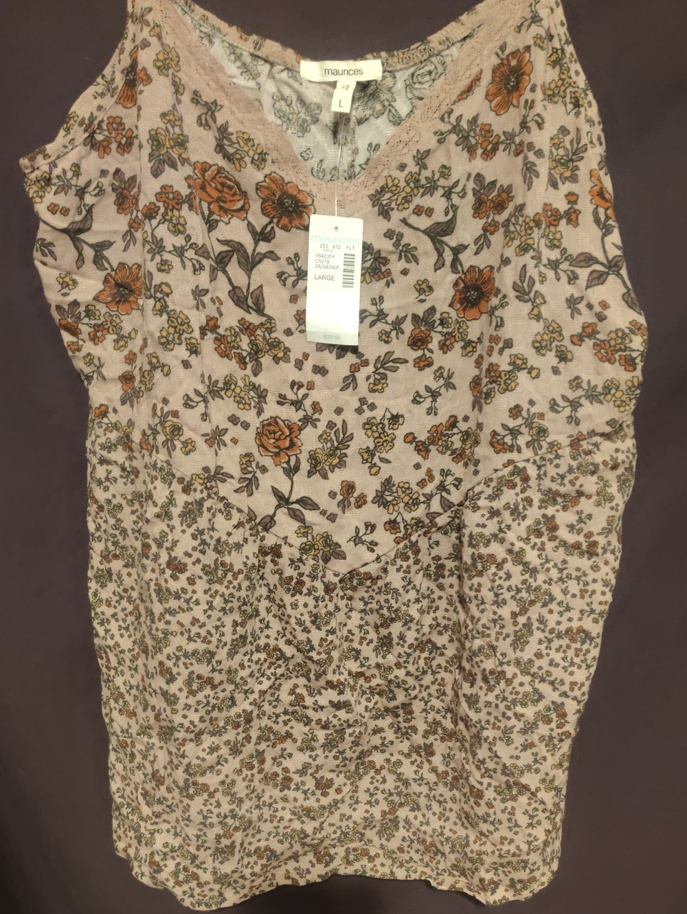Maurices Floral Lace-Trim Camisole in Tan and Orange
